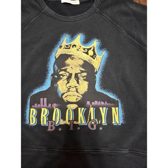 Daydreamer Anthropologie Pullover S Washed Black Biggie King of Brooklyn Graphic - Picture 2 of 5